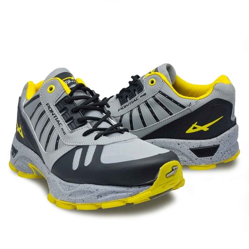 Tenis Pontiac 740 Gris Negro Amarillo Hombre Deportivos Running Montañismo Senderismo