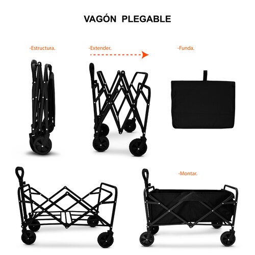 Carrito De Compras Vagón Plegable Multiusos De Carga en color Negro 