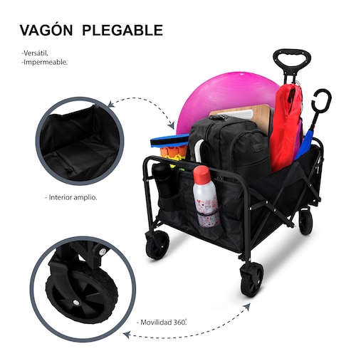 Carrito De Compras Vagón Plegable Multiusos De Carga en color Negro 