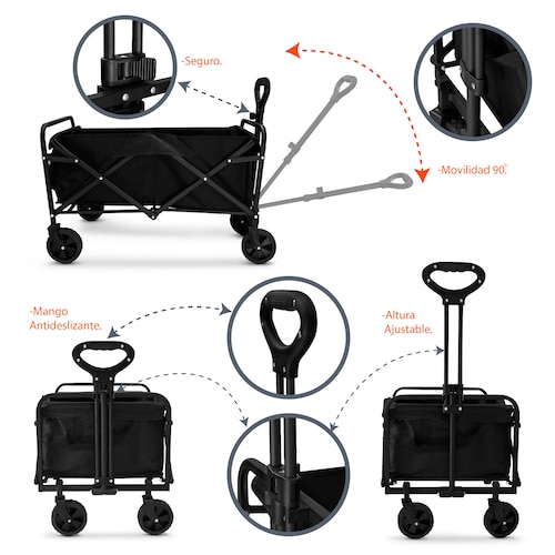 Carrito De Compras Vagón Plegable Multiusos De Carga en color Negro 