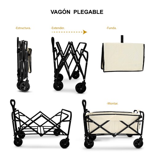 Carrito De Compras Vagón Plegable Multiusos De Carga en color Beige