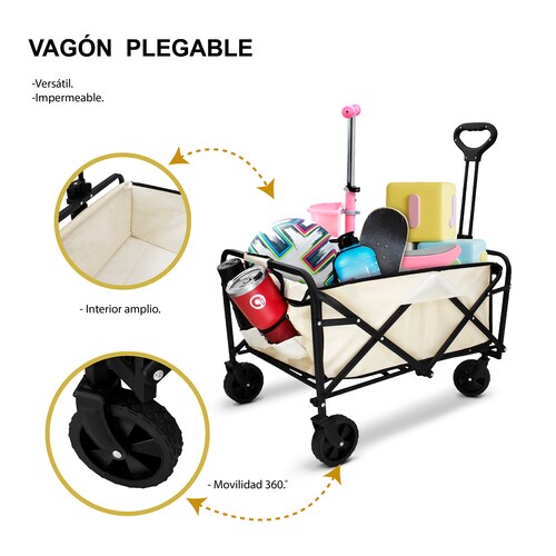 Carrito De Compras Vagón Plegable Multiusos De Carga en color Beige