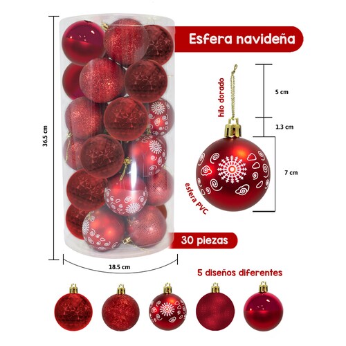 Esferas Navideñas De plástico 30 Piezas 7 Cm Decoración Colgante