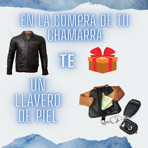 Chaqueta de Cuero Autentico Scott con Vivos en Shedron para Caballero Incluye de Regalo un Llavero de Piel.
