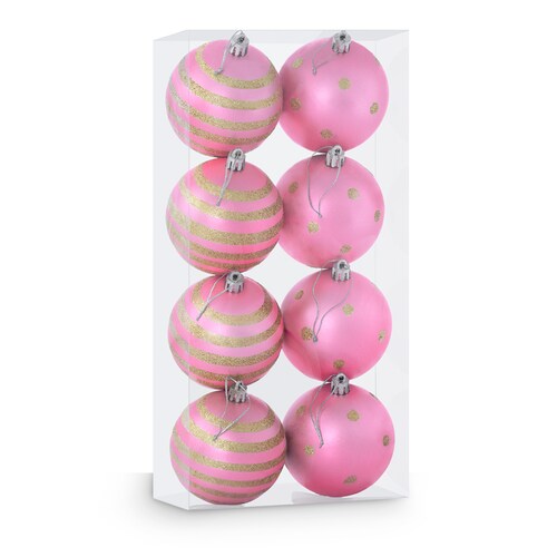 Set con 8 Esferas Decoración Navideña 8 cm Adornos para Árbol de Navidad (Rosa - Dorado) ESQUIMAL.