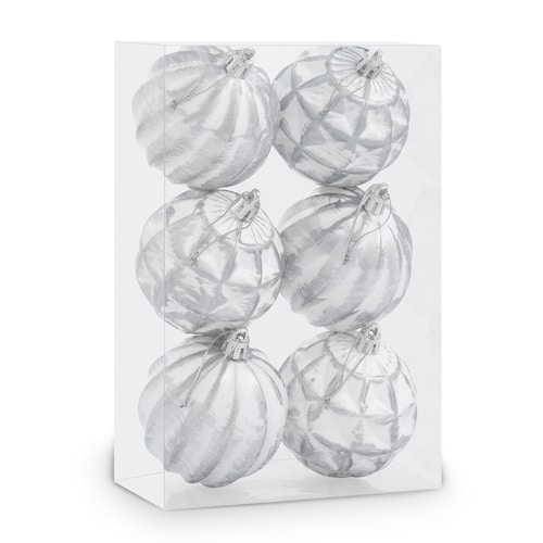 Set con 6 Esferas Decoración Navideña 8 cm Adornos para Árbol de Navidad (Blanca - Plateado) ESQUIMAL