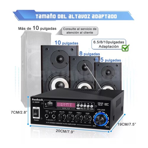 Amplificador De Audio Bluetooth 5.0 Av-660bt 1200w Negro