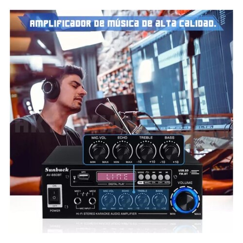Amplificador De Audio Bluetooth 5.0 Av-660bt 1200w Negro