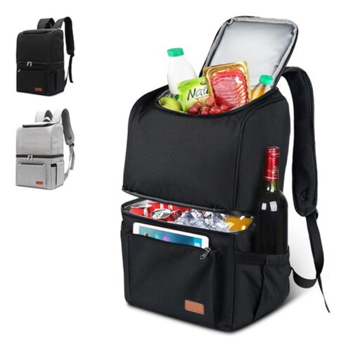 Bolsa Mochila Hielera Portátil, interior Impermeable, 2 Capas Color Gris