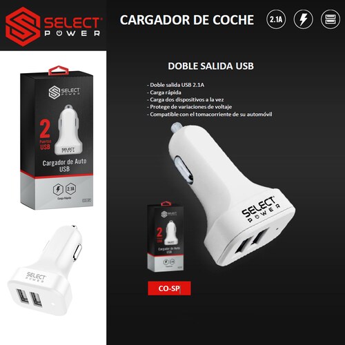 Cargador Para Carro Auto Carga Rapida 2 Puertos Usb Select Sound CO-SP