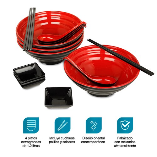 Vajilla de Melamina Estilo Japonés para Ramen Set para 4 Personas