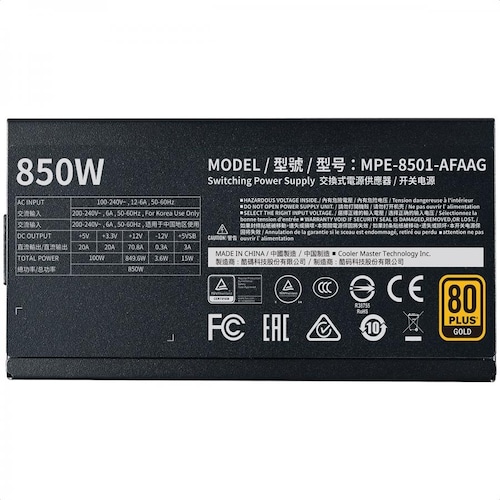 Fuente De Poder Cooler Master MWE Gold 850 V2 Modular 850W 80 Plus MPE-8501-AFAAG-U2