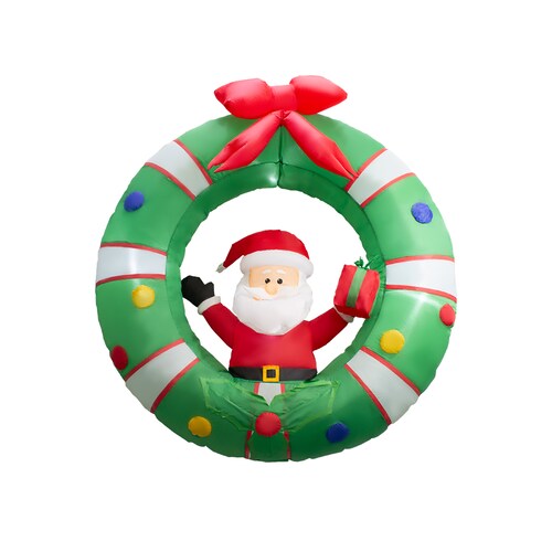 Inflable Corona con Santa Claus de 1.20 M, decoración al Aire Libre, Inflable con luz LED integrada