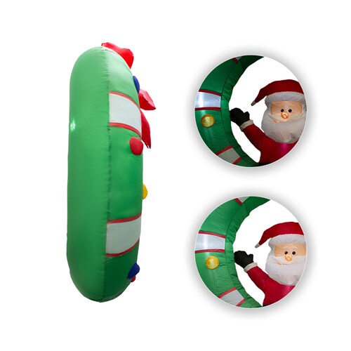 Inflable Corona con Santa Claus de 1.20 M, decoración al Aire Libre, Inflable con luz LED integrada