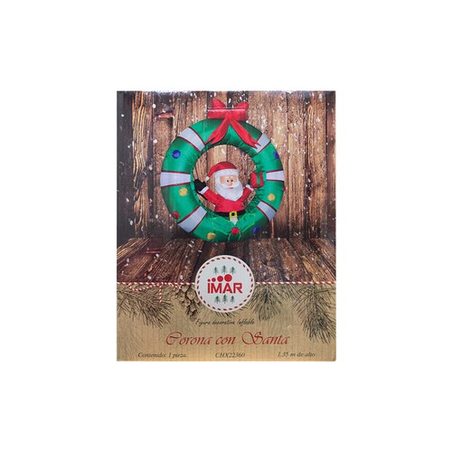 Inflable Corona con Santa Claus de 1.20 M, decoración al Aire Libre, Inflable con luz LED integrada
