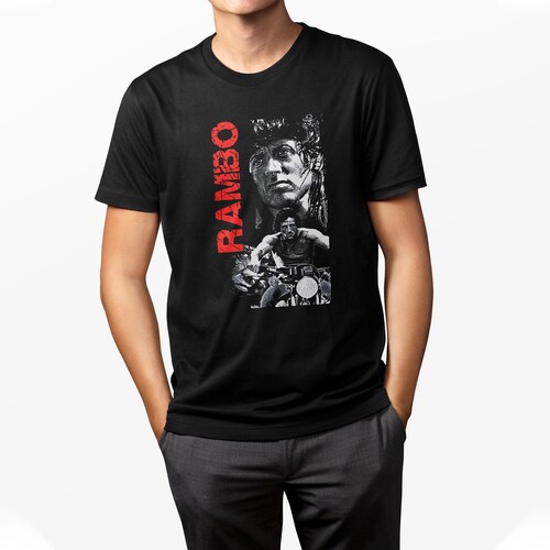 Playera Casual para Hombre Retro Rambo Negra