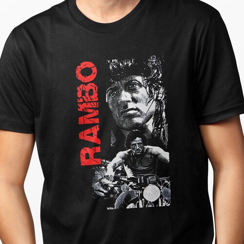 Playera Casual para Hombre Retro Rambo Negra