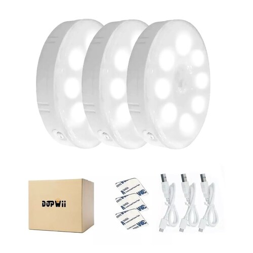 Sensor De Movimiento Luces Nocturnas Usb Recargables 3 Pieza Blanco