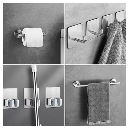15 Pzs Juego Sets De Accesorios Para Baño Toallero Japonera Plata 