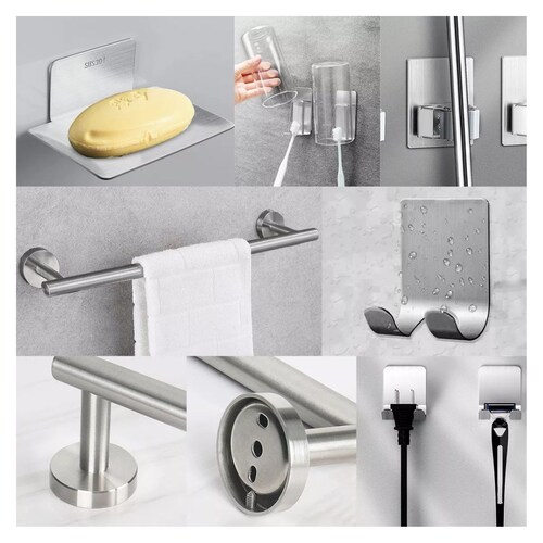 15 Pzs Juego Sets De Accesorios Para Baño Toallero Japonera Plata 