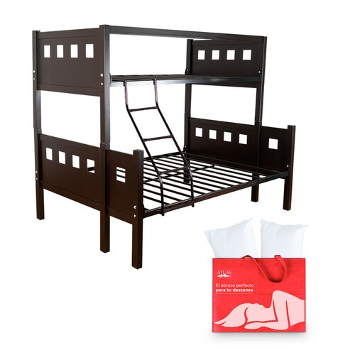 Litera 2 Niveles Reyna Individual-Matrimonial +  Almohadas Atlas Basic