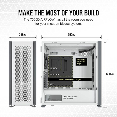 Gabinete Corsair 7000D Airflow sin Fuente Blanco.