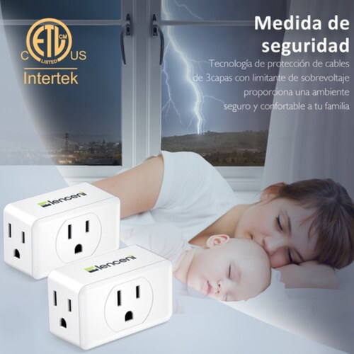 Multicontacto Triple Lencent Clavijas Enchufe Adaptador X 2 Blanco