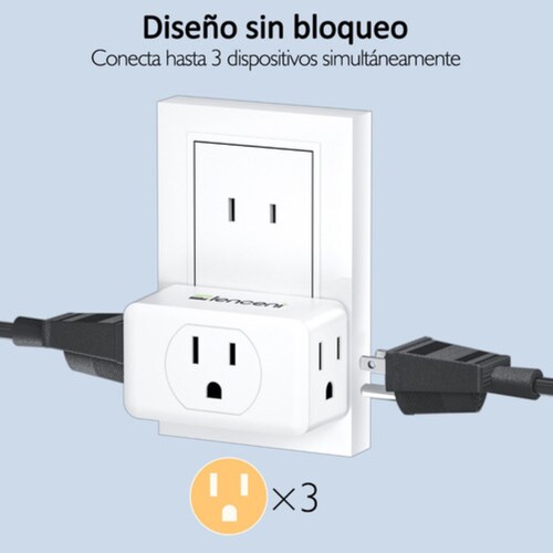 Multicontacto Triple Lencent Clavijas Enchufe Adaptador X 2 Blanco