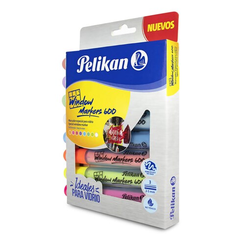 Pelikan Marcadores Para Vidrio, Rotuladores Window Markers 600, Ideal para vidrio, tablero acrílico blanco o negro, reuniones, clases, exposiciones, 8 Piezas