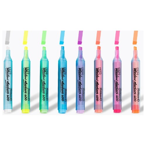 Pelikan Marcadores Para Vidrio, Rotuladores Window Markers 600, Ideal para vidrio, tablero acrílico blanco o negro, reuniones, clases, exposiciones, 8 Piezas