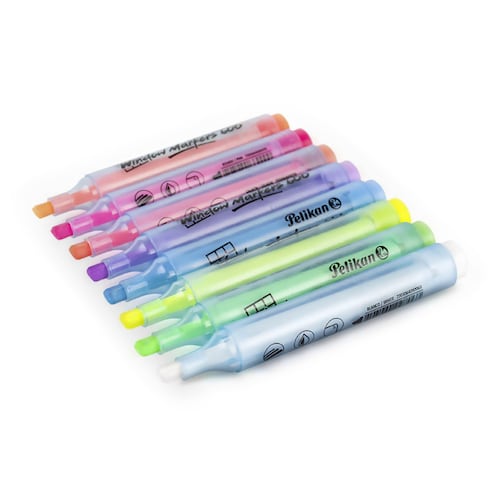 Pelikan Marcadores Para Vidrio, Rotuladores Window Markers 600, Ideal para vidrio, tablero acrílico blanco o negro, reuniones, clases, exposiciones, 8 Piezas