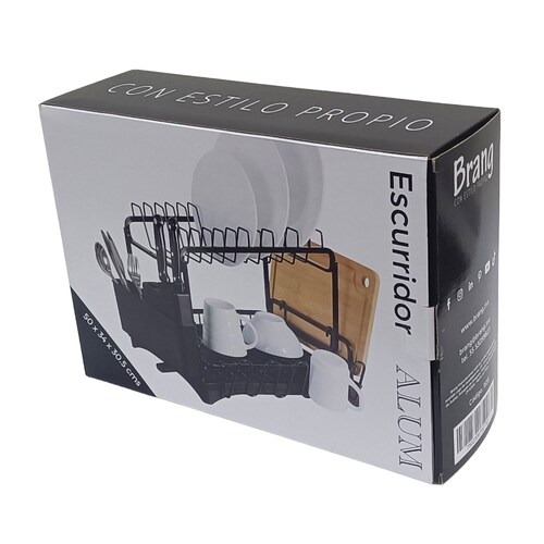 Escurridor Trastes Platos Aluminio Negro Alum 1535 Brang