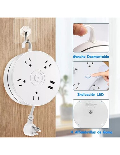 Regleta Retráctil Con 4 Salidas 2 Usb Color Blanco 