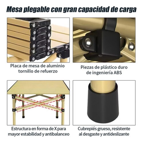 Kit Mesa Sillas Plegable Alumnio Para Jardín Dorado
