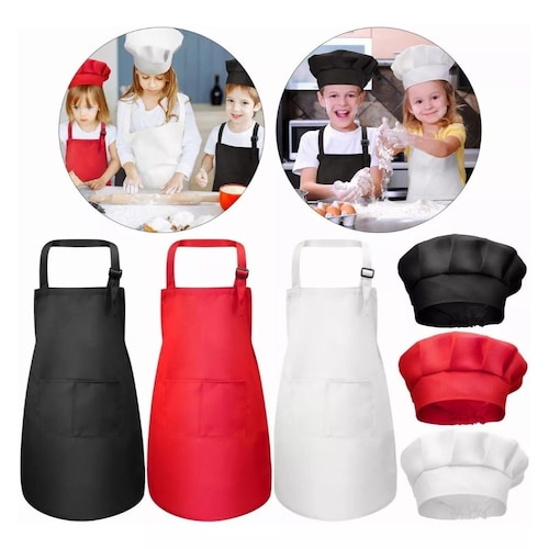 Disfraz Chef Máster Niños Cocinero Gorro Para Niño Niña 3 pcs Rojo/Negro/Blanco