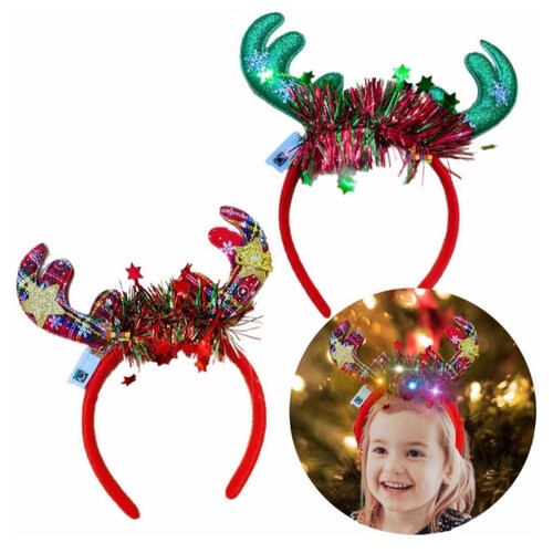 12 Diadema Reno Con Luz Led Navidad Fiesta Posadas