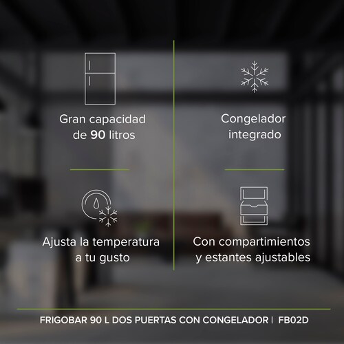 Frigobar Negro 3.2 Pies 90 L Dos Puertas Con Congelador  Avera FB02D