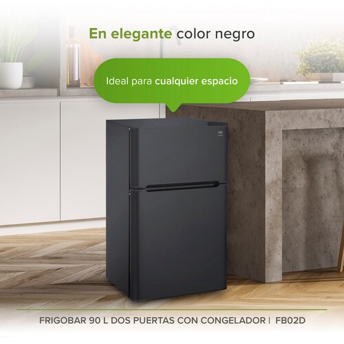 Frigobar Negro 3.2 Pies 90 L Dos Puertas Con Congelador  Avera FB02D