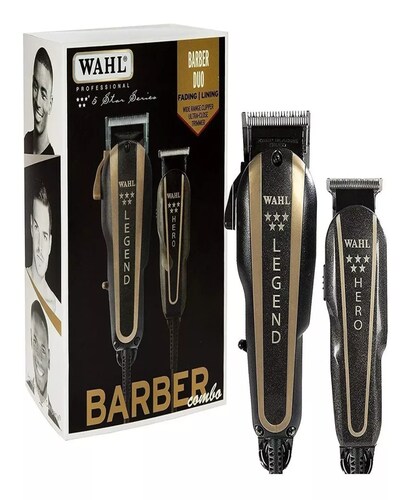 Máquina Cortapelo Wahl Barber Combo Legend Y Trimmer Hero Profesional Uso Rudo Barbería Y Estéticas Color Negro.