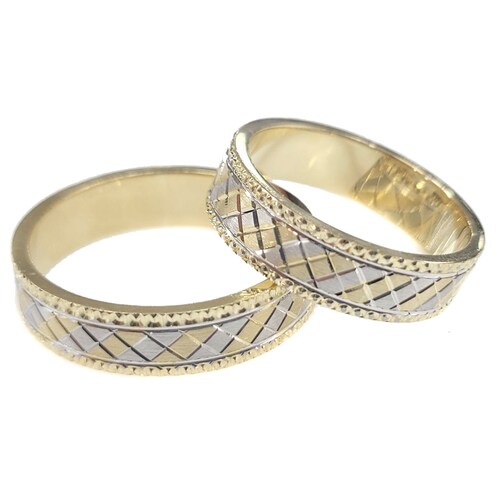 Par De Argollas Matrimoniales 14k Diseño D Rombos Florentino