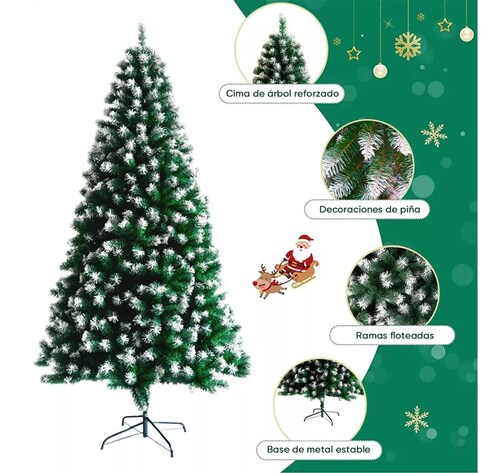 Árbol de Navidad Pino de Navidad Artificial Color Verde Puntas Blancas 1.50 m y 450 Ramas