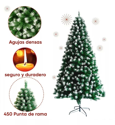 Árbol de Navidad Pino de Navidad Artificial Color Verde Puntas Blancas 1.50 m y 450 Ramas