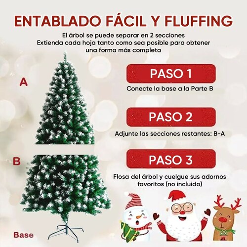 Árbol de Navidad Pino de Navidad Artificial Color Verde Puntas Blancas 1.50 m y 450 Ramas