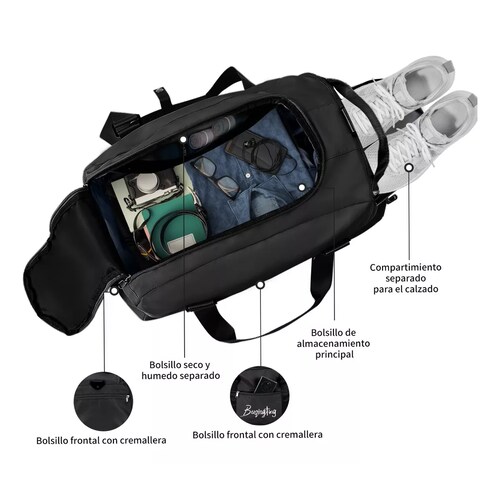Maleta Deportiva Bolsa Gym Viaje Mochila Moda Fitness Bag Negro