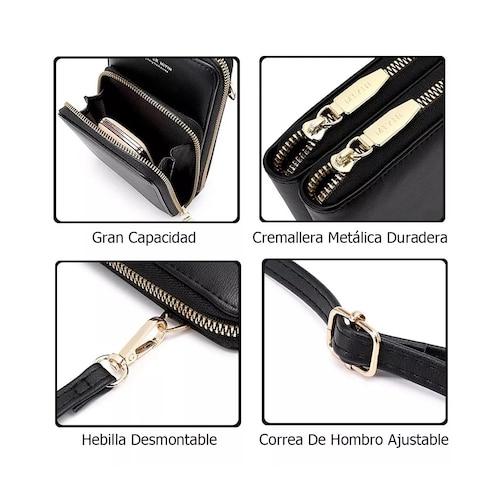 Bolsa Bandolera Cruzada Mujer Monedero Carteras Mochila Dama Negro