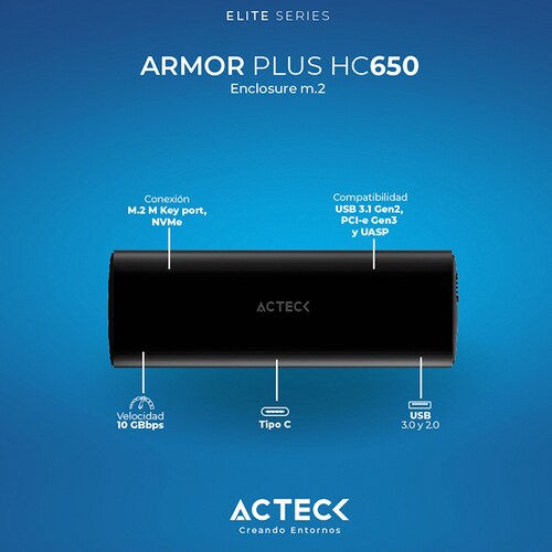 Case Enclosure ACTECK ARMOR PLUS HC650 10 GBbps M.2 USB-C Negro AC-936460 