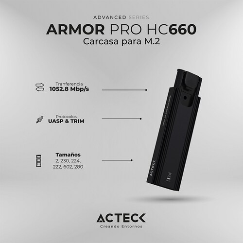 Case Enclosure ACTECK ARMOR PRO HC660 10 GBbps M.2 USB-C Negro AC-936453 