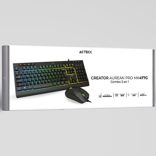 Kit Teclado y Mouse ACTECK CREATOR AUREAN PRO MK477G Alambrico USB LED AC-936750 