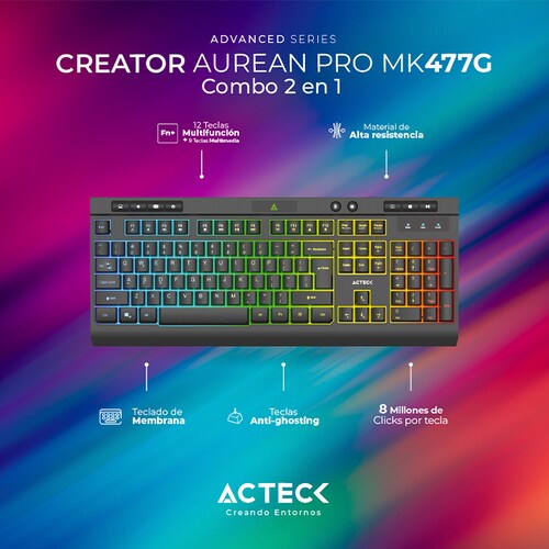Kit Teclado y Mouse ACTECK CREATOR AUREAN PRO MK477G Alambrico USB LED AC-936750 