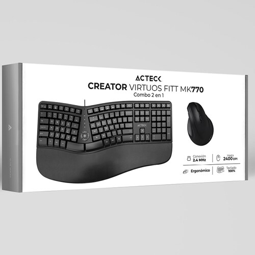 Kit Teclado y Mouse ACTECK VIRTUOS FITT MK770 Inalambrico USB-C Negro AC-936248 